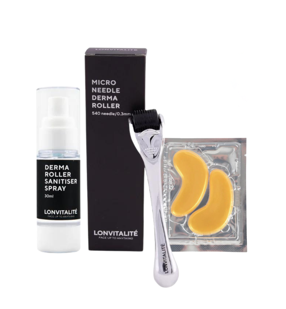 Lonvitalite 24K Gold & Collagen Eye Masks & Derma Roller Bundle