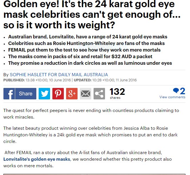 Daily Mail puts Lonvitalite Eye masks to the test