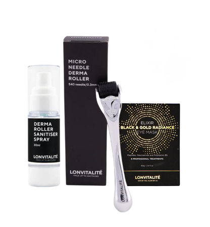 Lonvitalite Black &amp; Gold Eye Masks &amp; Derma Roller Bundle